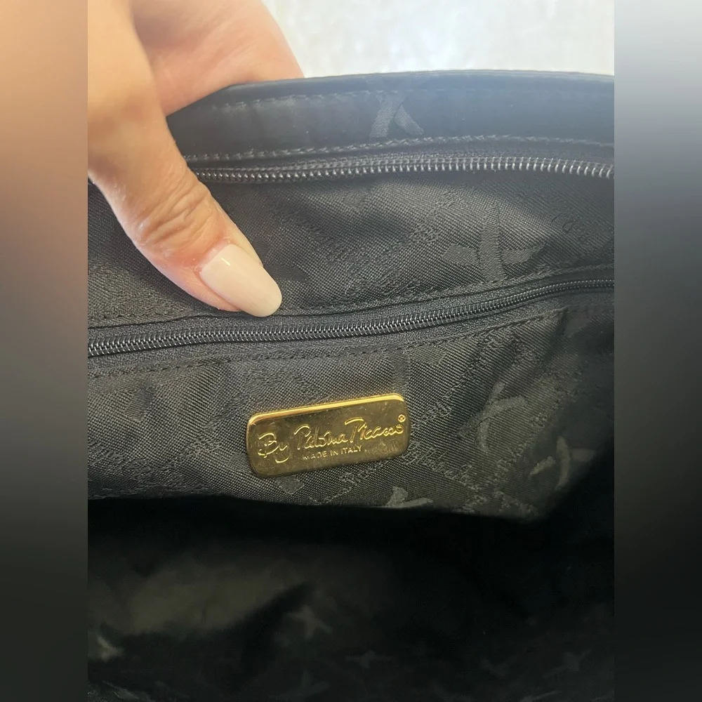 Paloma Picasso | Black Nylon Fabric Travel Work Tote | Gold Bag Charm